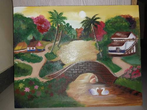 beautiful oil painting of a village