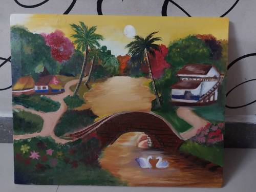 beautiful oil painting of a village