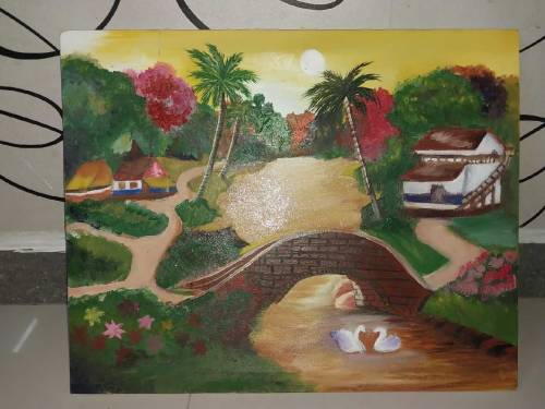 beautiful oil painting of a village