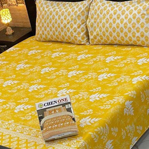 3 pcs cotton solonica printed double bedsheets 