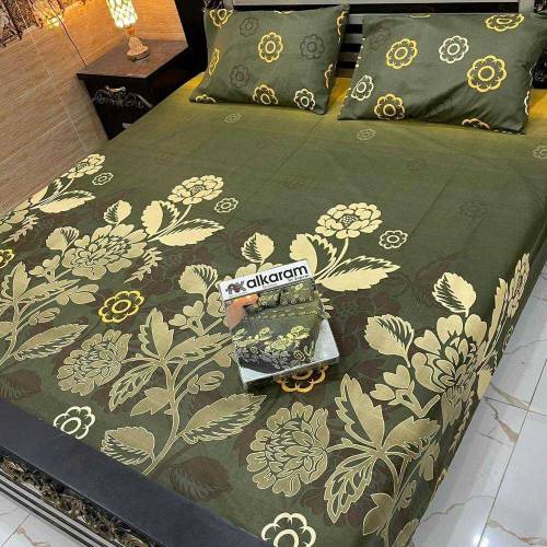 3 pcs cotton solonica printed double bedsheets 