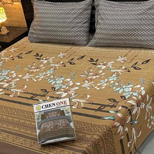3 pcs cotton solonica printed double bedsheets 
