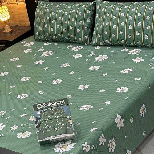 3 pcs cotton solonica printed double bedsheets 