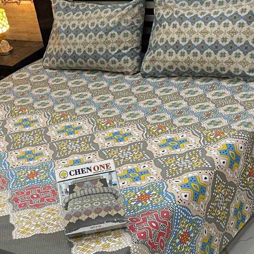3 pcs cotton solonica printed double bedsheets 