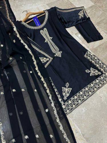 Front Neck, Sleeves And Daman Embroidery , 3 PCs dress