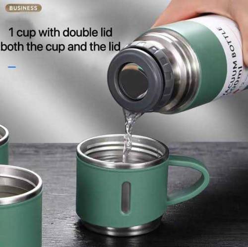 Hot And Cool Stainless Steel Vacuum Flask Set With 3 Cup