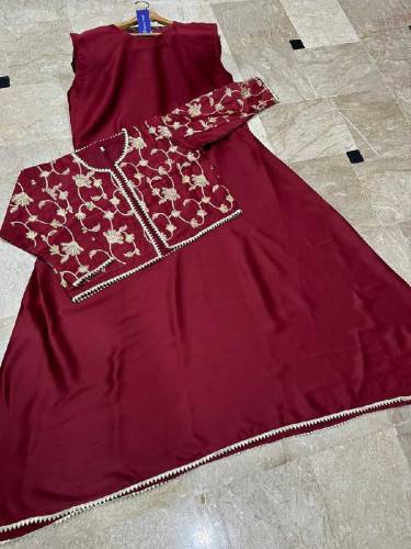 Sleevesless Airline Long Maxi With Sequence Embroidered Seperate Koti
