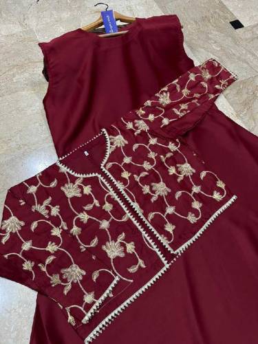 Sleevesless Airline Long Maxi With Sequence Embroidered Seperate Koti