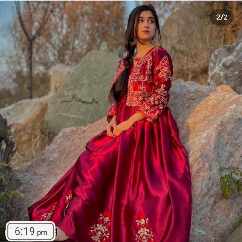 beautiful shamos silk maxi with embroidered koti 