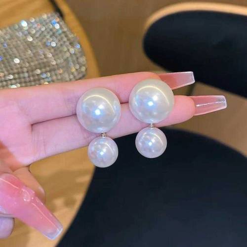 Double Pearl Semi-Circle Drop Earrings 