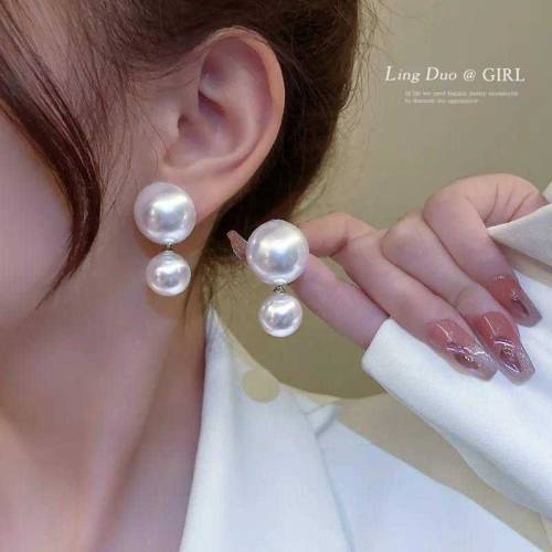 Double Pearl Semi-Circle Drop Earrings 