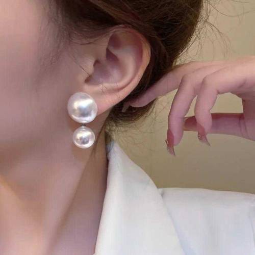 Double Pearl Semi-Circle Drop Earrings 