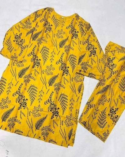 2 PCS Women's Linen Printed Suit 