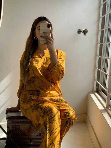 2 PCS Women's Linen Printed Suit 