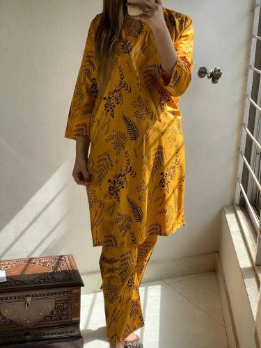2 PCS Women's Linen Printed Suit 