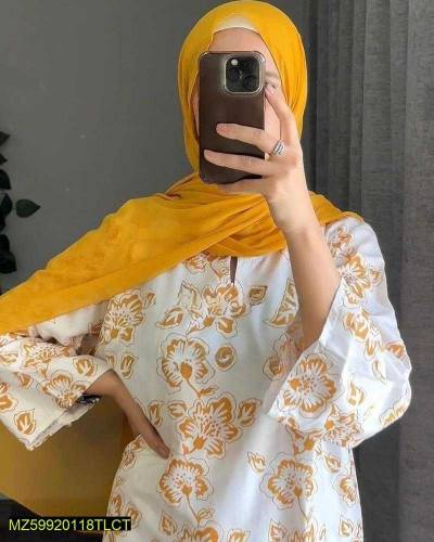 2 PCS Women's Stitched Linen Printed Suit 