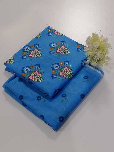 2 PCS Women's Unstitched Cotton Lawn Printed Suit 