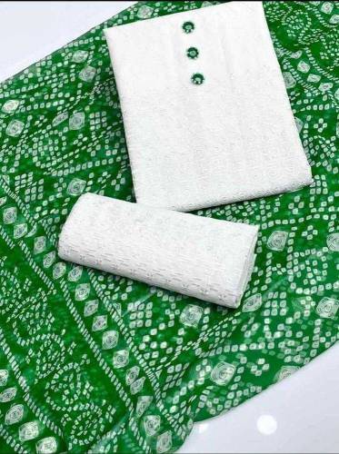 3pcs Women's Unstitched Cotton Chikenkari Embroidered Suit 