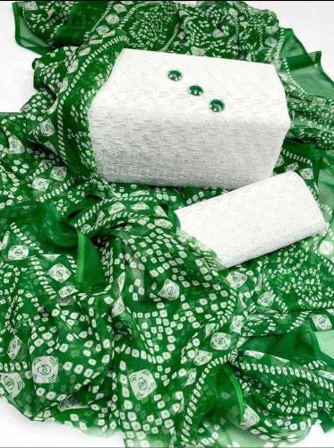 3pcs Women's Unstitched Cotton Chikenkari Embroidered Suit 