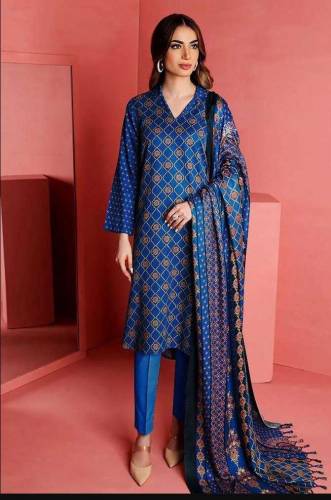 3pcs Women Unstitched Linen Printed Suit