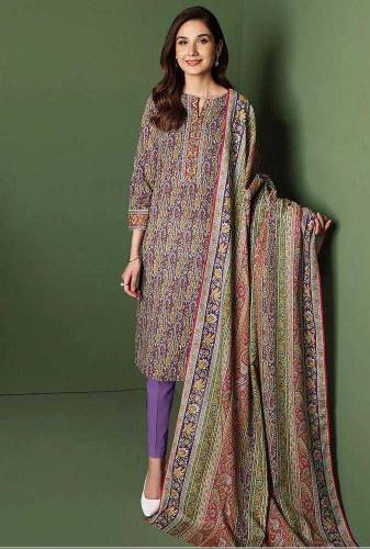 3pcs Women Unstitched Linen Printed Suit