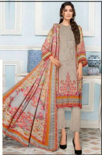 3pcs Women Unstitched Linen Printed Suit