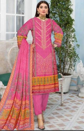 3pcs Women Unstitched Linen Printed Suit