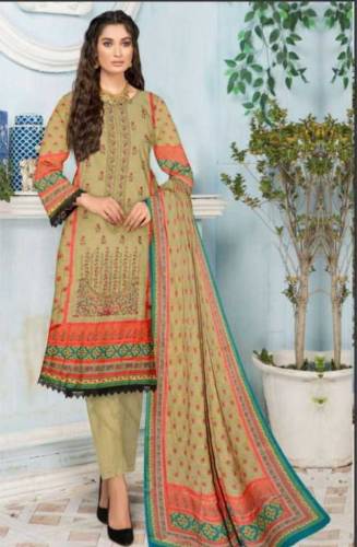 3pcs Women Unstitched Linen Printed Suit