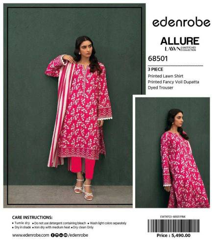 3pcs Women Unstitched Lawn Printed Suit 
