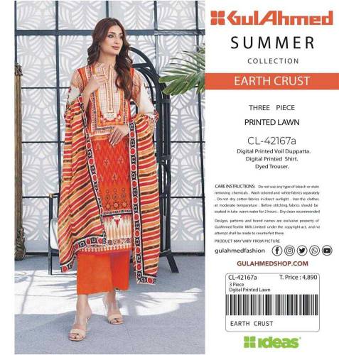 3pcs Women Unstitched Lawn Printed Suit 
