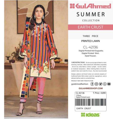 3pcs Women Unstitched Lawn Printed Suit 