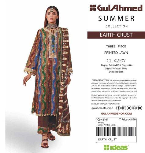 3pcs Women Unstitched Lawn Printed Suit 