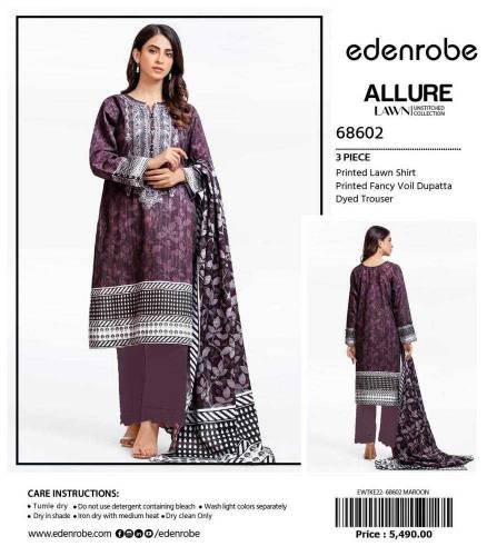 3pcs Women Unstitched Lawn Printed Suit 