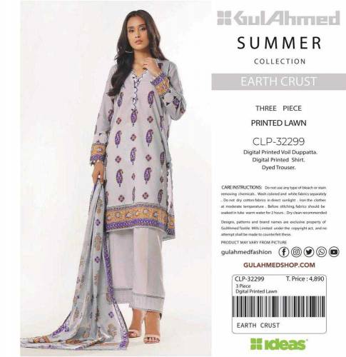 3pcs Women Unstitched Lawn Printed Suit 