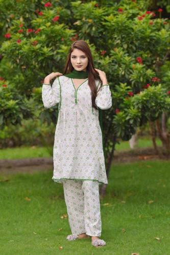 3 Pcs Women Cotton Printed Stitched Suit Independence Day Special 