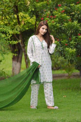 3 Pcs Women Cotton Printed Stitched Suit Independence Day Special 