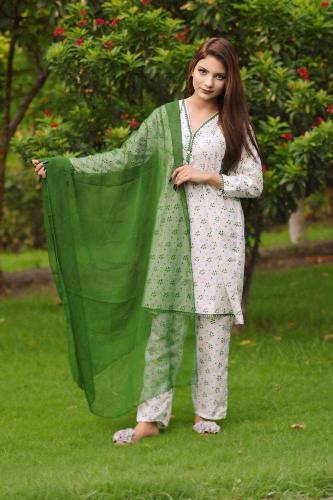 3 Pcs Women Cotton Printed Stitched Suit Independence Day Special 