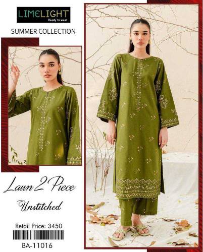2 Pcs Women's Unstitched Lawn  embroidered Suit