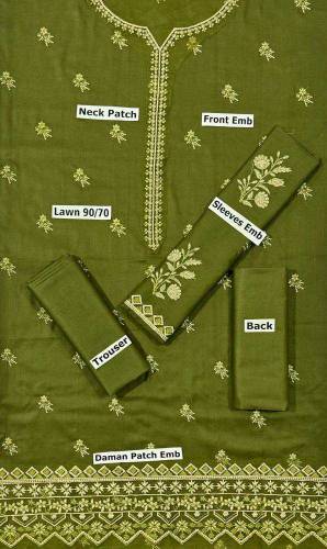 2 Pcs Women's Unstitched Lawn  embroidered Suit