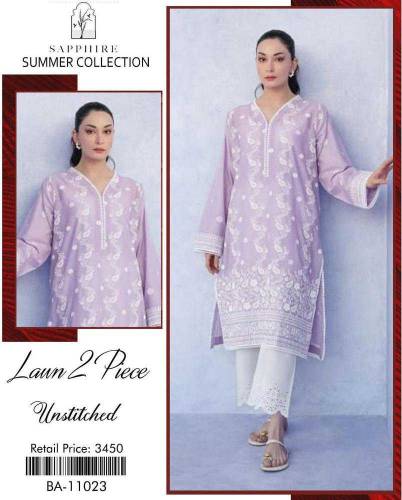 2 Pcs Women's Unstitched Lawn  embroidered Suit