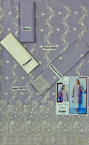 2 Pcs Women's Unstitched Lawn  embroidered Suit
