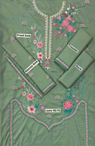 2 Pcs Women's Unstitched Lawn  embroidered Suit
