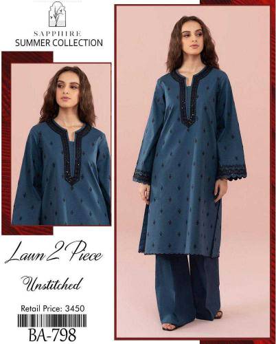 2 Pcs Women's Unstitched Lawn  embroidered Suit