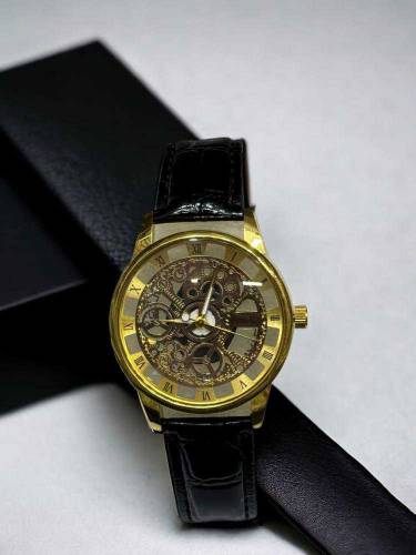 Skeleton Dial Watch For Men In Leather Strap 