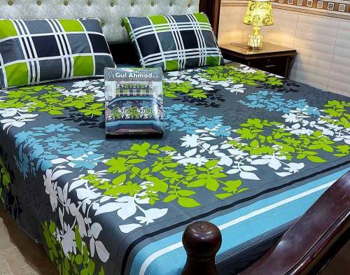 3 pcs king-size printed cotton double bedsheets 