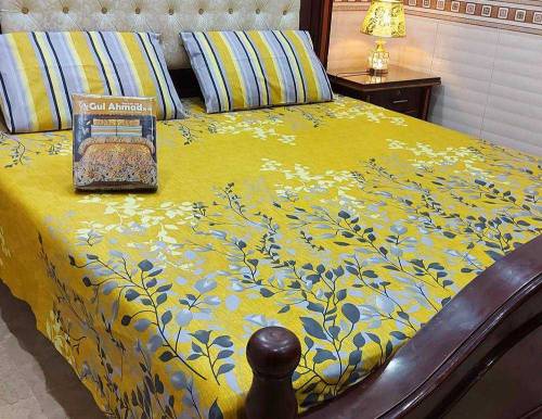 3 pcs king-size printed cotton double bedsheets 