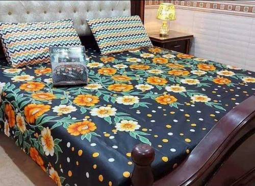3 pcs king-size printed cotton double bedsheets 