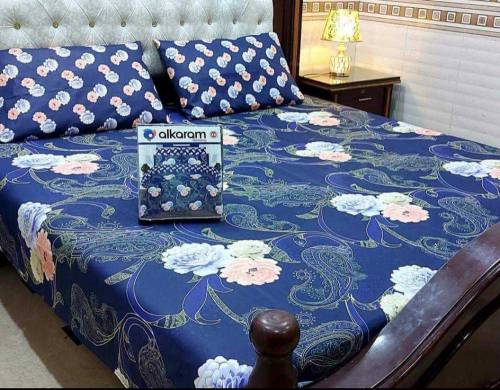 3 pcs king-size printed cotton double bedsheets 