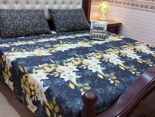 3 pcs king-size printed cotton double bedsheets 