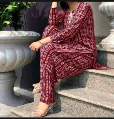 2 Pcs Women's Linen Printed Suit Free Home Delivery 